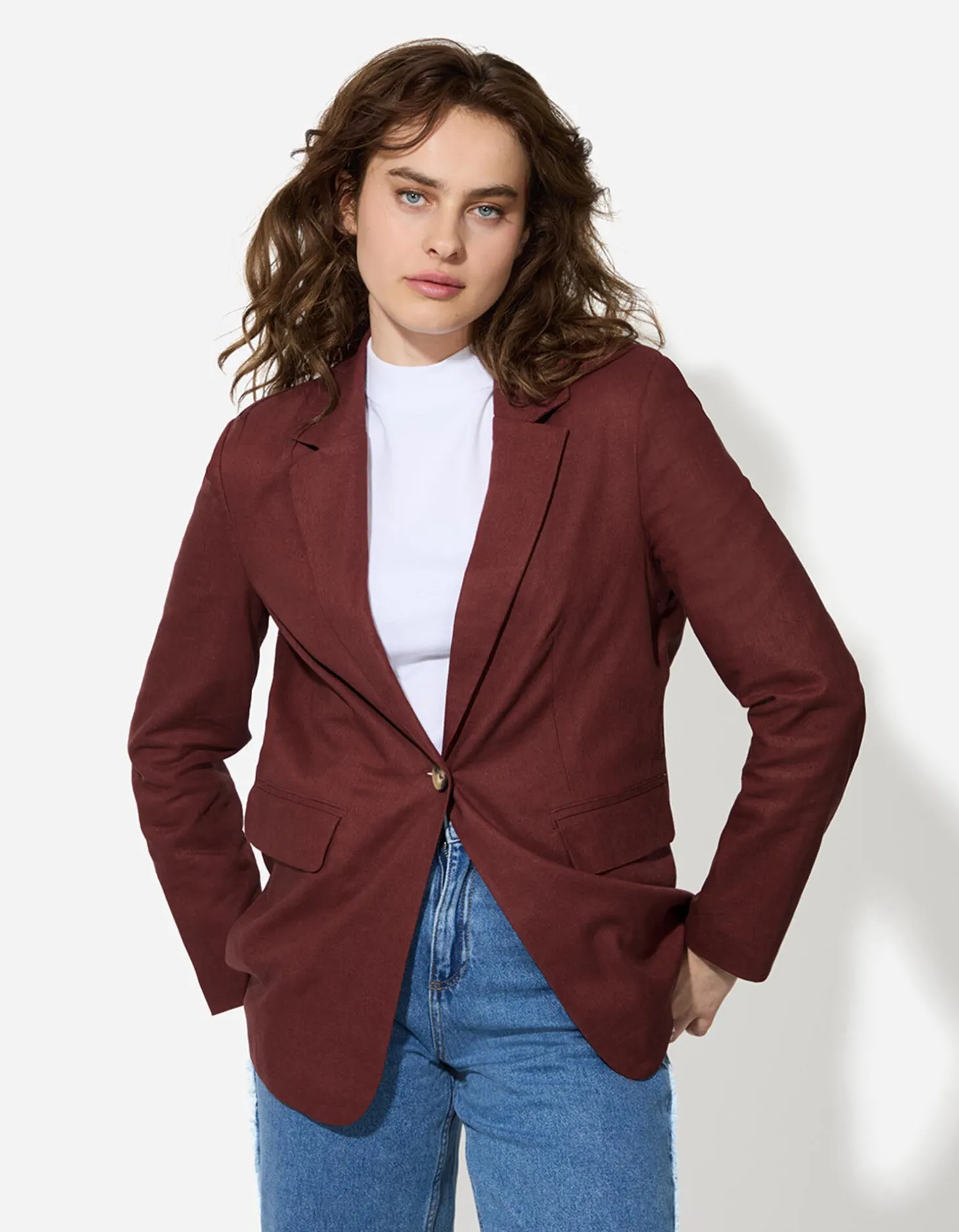 Blazer - Linnenmix - donkerbruin