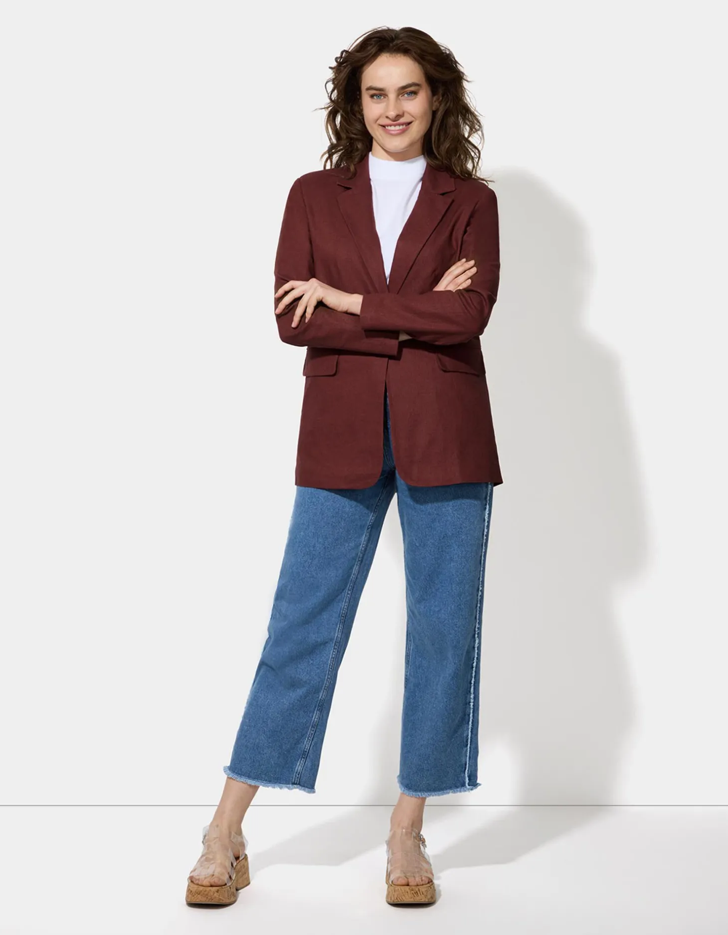 Blazer - Linnenmix - donkerbruin