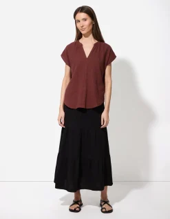 Blouse - Mousseline - donkerbruin