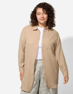 Blouse - Overhemd kraag - beige