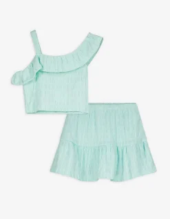 Blouse en rok set - Volants - turkoois