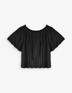 Blouseshirt - Carmenhals - zwart