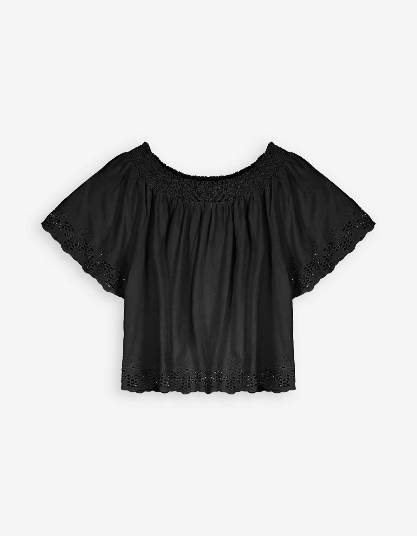 Blouseshirt - Carmenhals - zwart