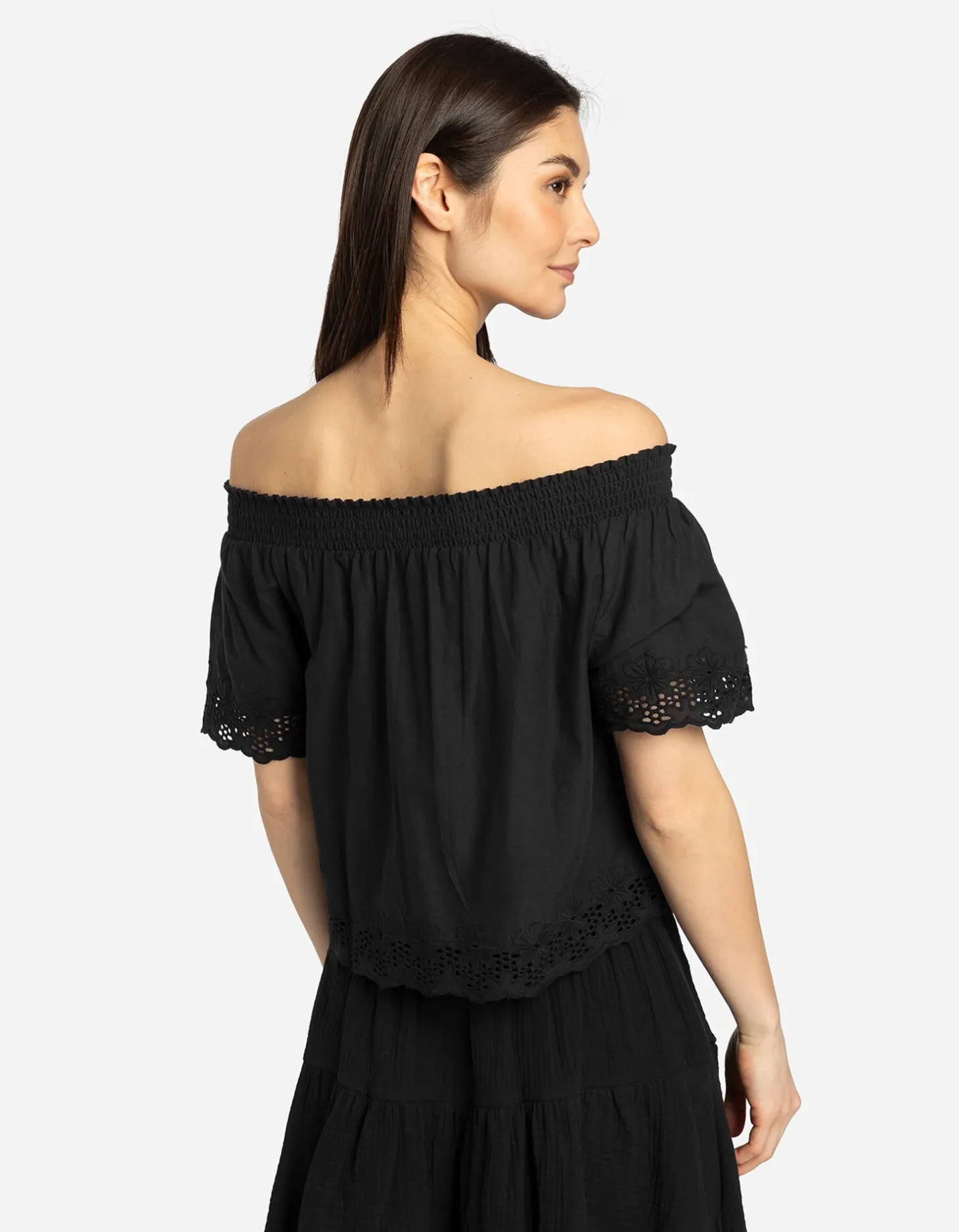 Blouseshirt - Carmenhals - zwart