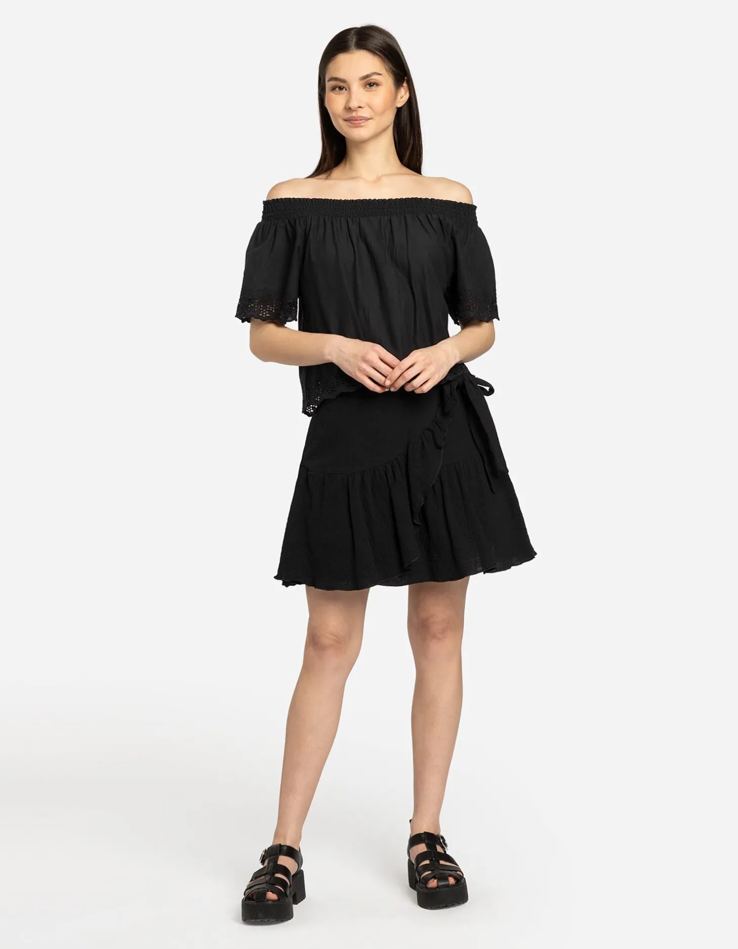 Blouseshirt - Carmenhals - zwart
