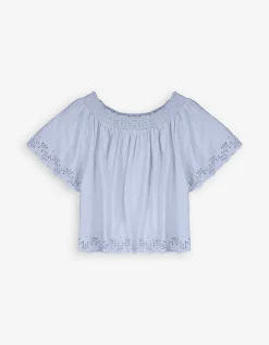 Blouseshirt - Carmenhals - lichtblauw