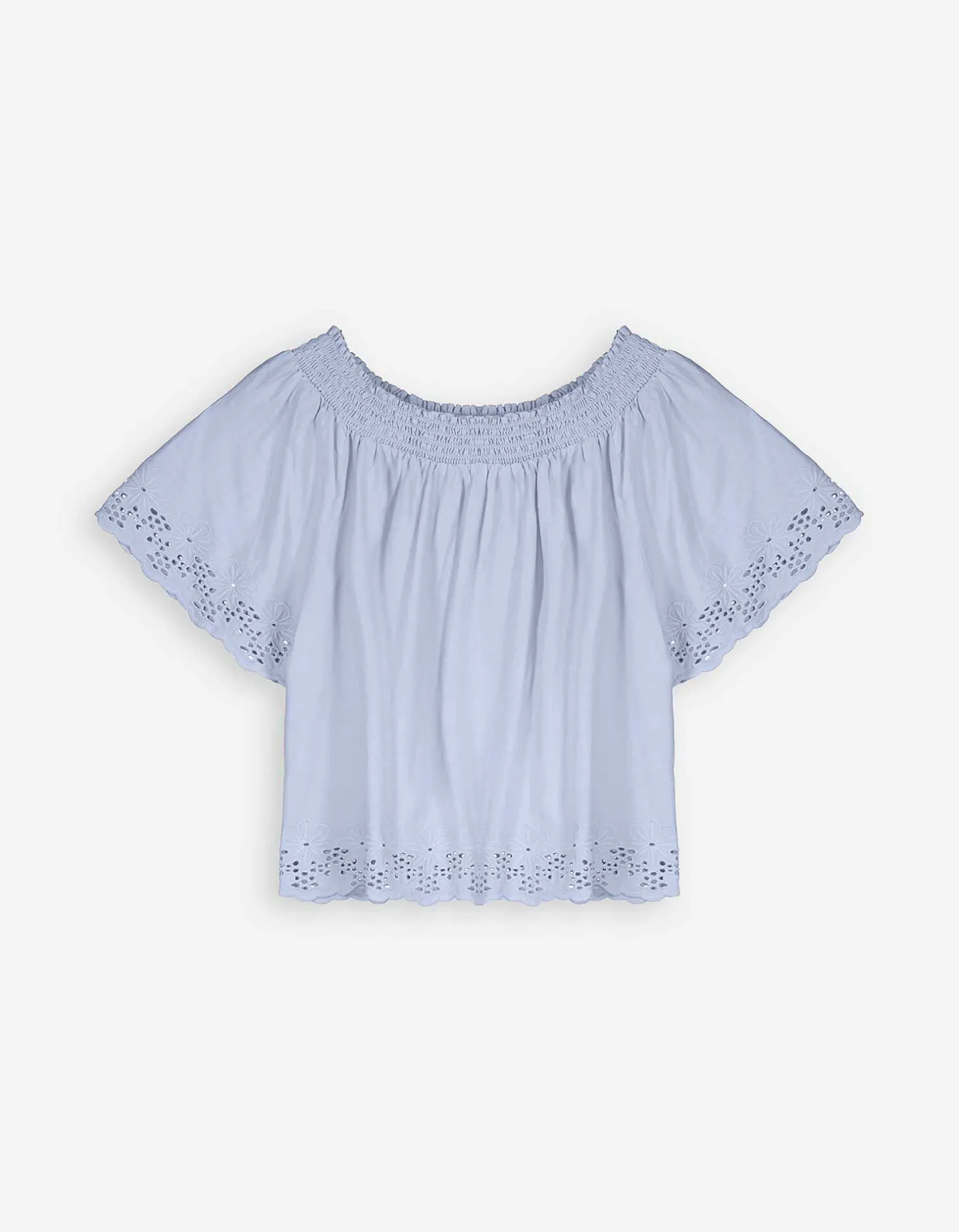 Blouseshirt - Carmenhals - lichtblauw