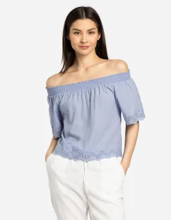 Blouseshirt - Carmenhals - lichtblauw