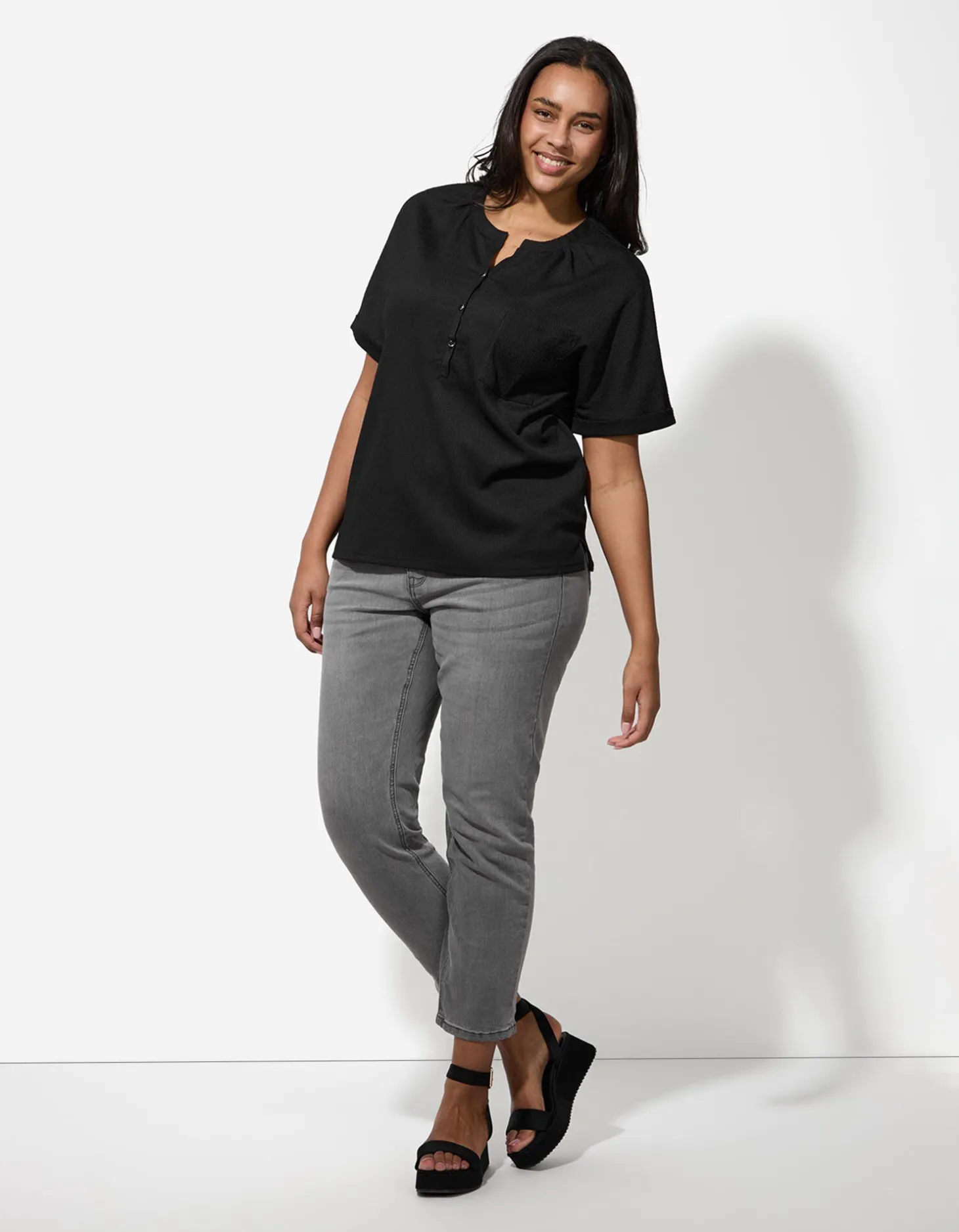 Blouseshirt - Effen - zwart