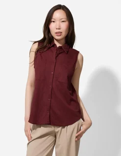 blousetop - Linnenlook - donkerrood