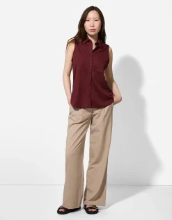 blousetop - Linnenlook - donkerrood