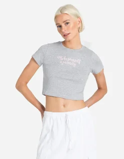 Cropped shirt - Borduursels - grijs