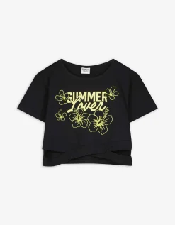 Cropped shirt - Cut-outs - zwart