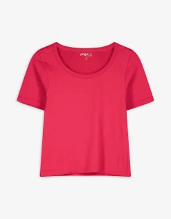 Cropped shirt - Geribde structuur - pink