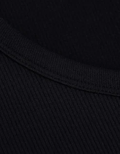 Cropped shirt - Geribde structuur - zwart