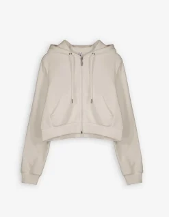 Cropped sweatjack - Capuchon met tunnelkoord - wit