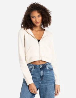 Cropped sweatjack - Capuchon met tunnelkoord - wit