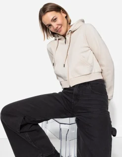 Cropped sweatjack - Capuchon met tunnelkoord - wit