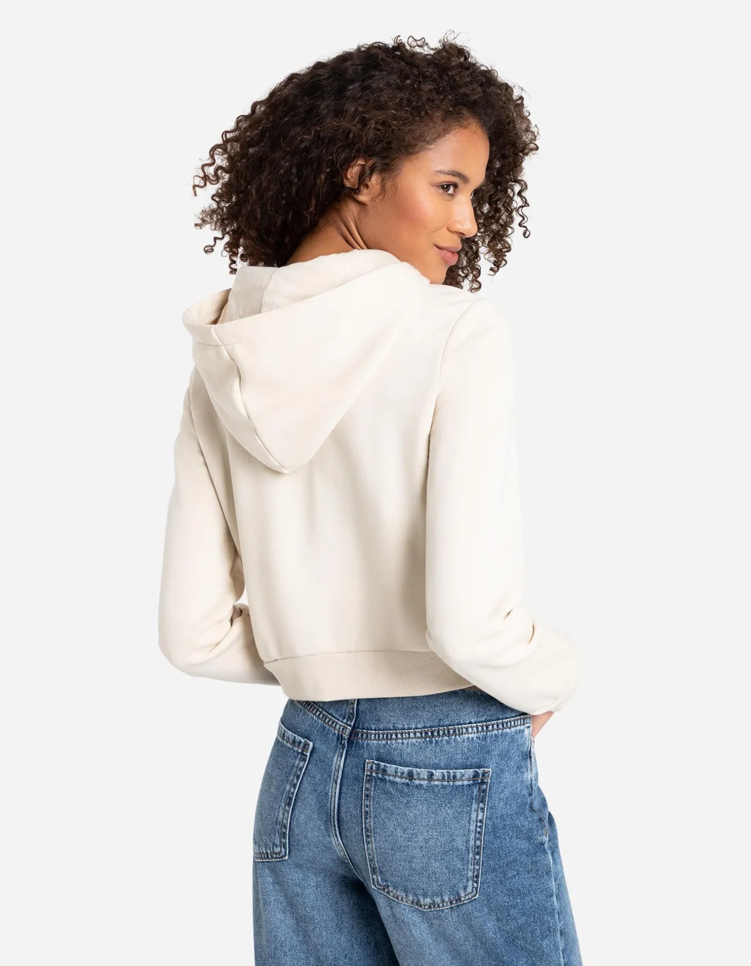 Cropped sweatjack - Capuchon met tunnelkoord - wit