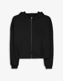 Cropped sweatjack - Capuchon met tunnelkoord - zwart