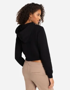 Cropped sweatjack - Capuchon met tunnelkoord - zwart