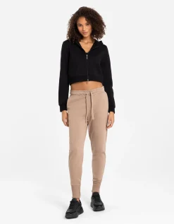Cropped sweatjack - Capuchon met tunnelkoord - zwart