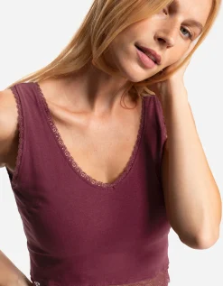 Cropped top - Met kant - donkerrood