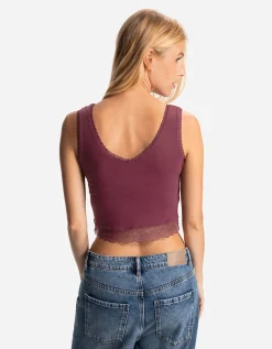 Cropped top - Met kant - donkerrood
