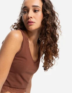 Cropped top - Met kant - lichtbruin