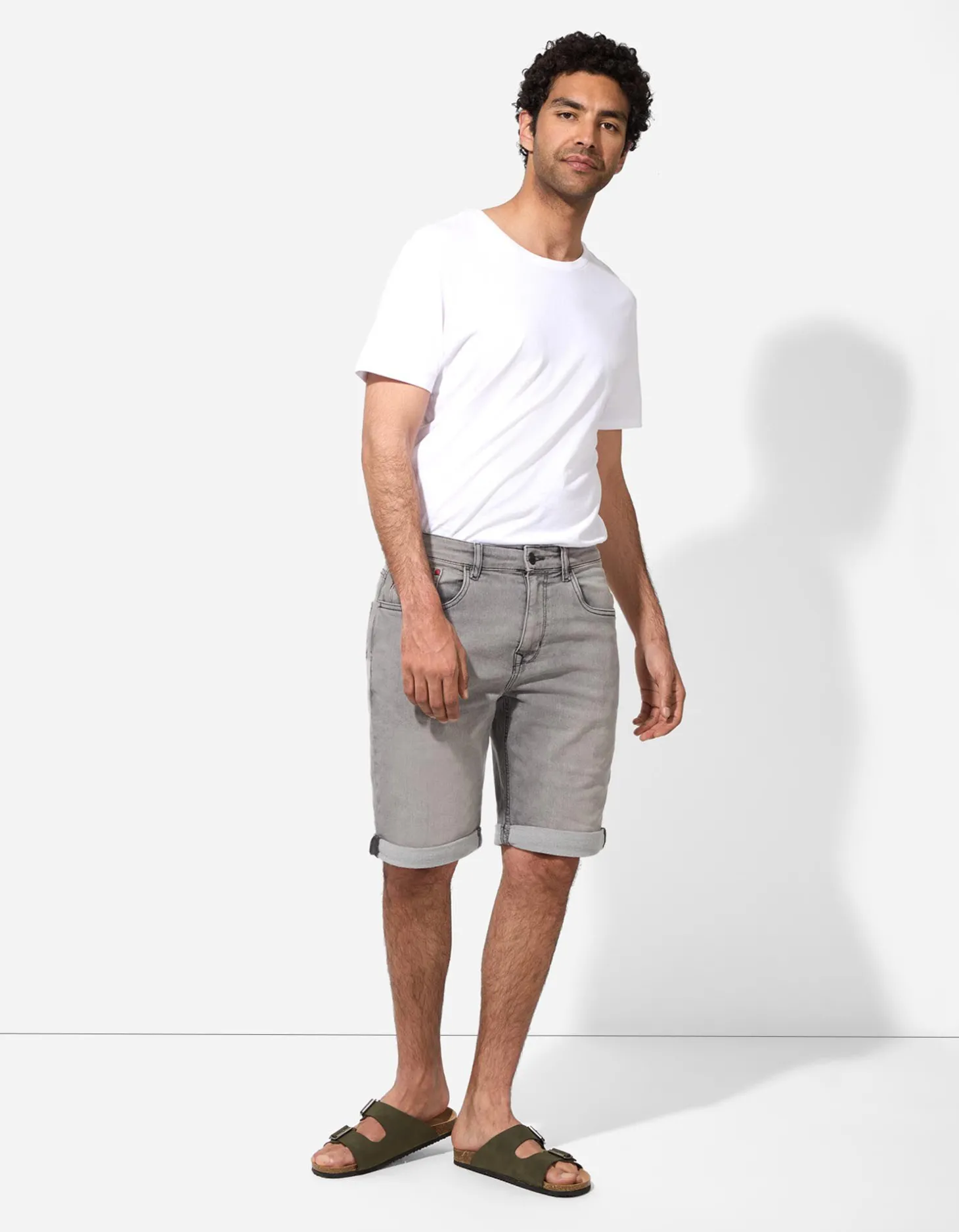 Denim short - Vaste pijpomslag - grijs