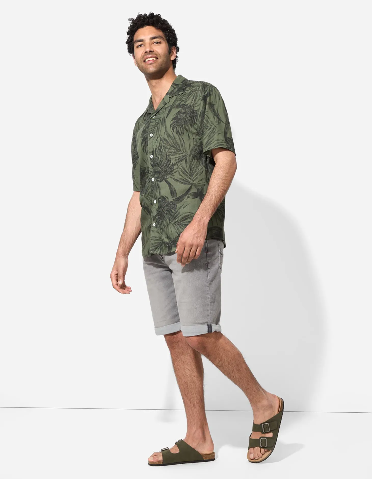 Denim short - Vaste pijpomslag - grijs