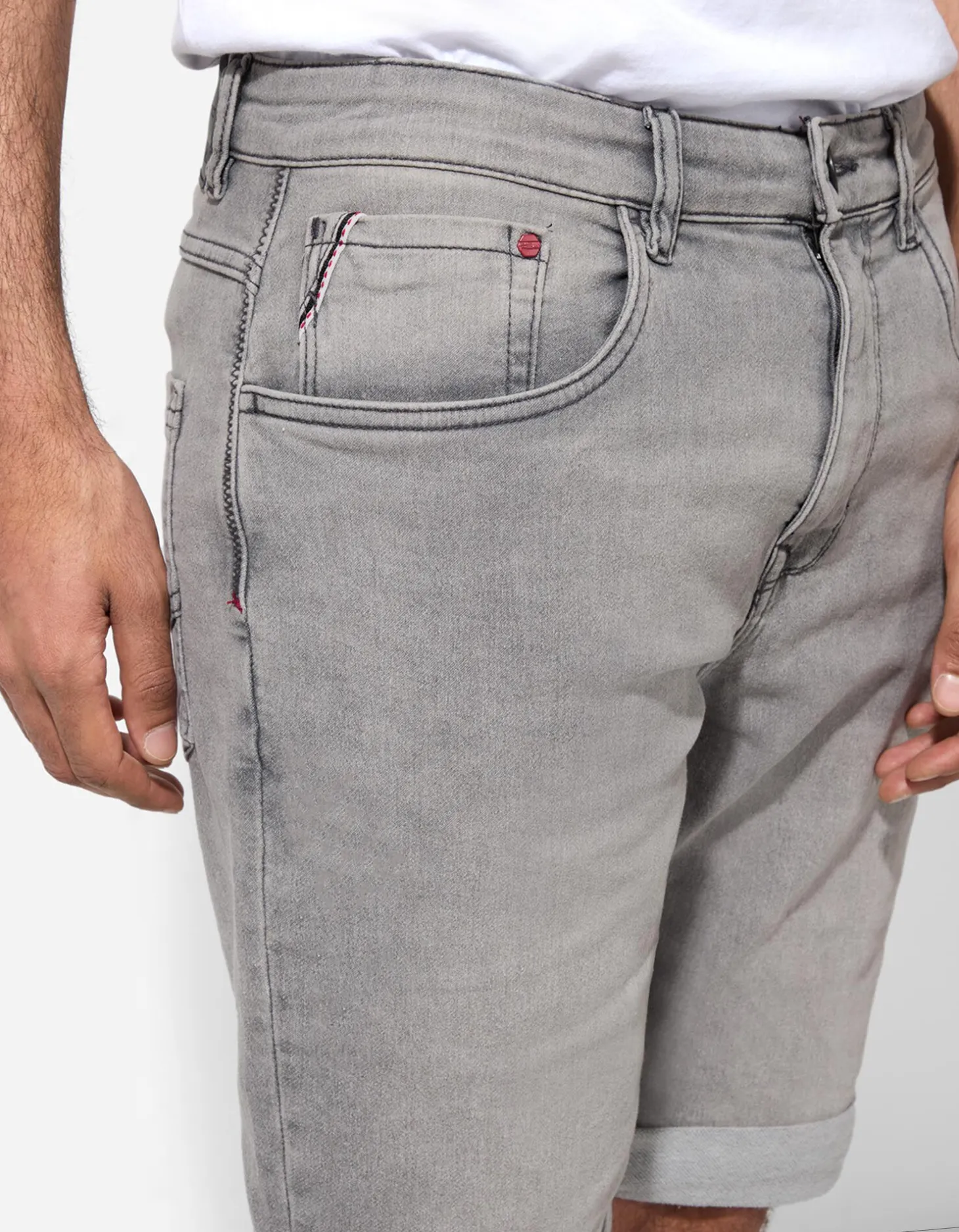 Denim short - Vaste pijpomslag - grijs
