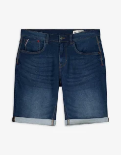 Denim short - Vaste pijpomslag - donkerblauw