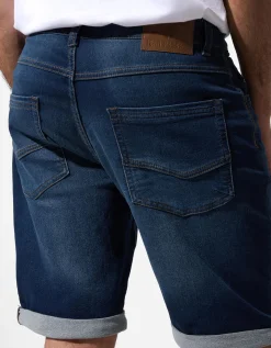 Denim short - Vaste pijpomslag - donkerblauw