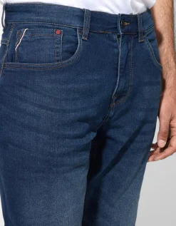 Denim short - Vaste pijpomslag - donkerblauw