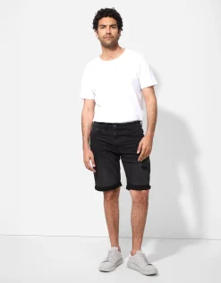 Denim short - Vaste pijpomslag - zwart
