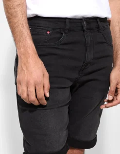 Denim short - Vaste pijpomslag - zwart