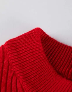 Gebreid overhemd - Geribde structuur - donkerrood