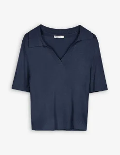 Gebreid overhemd - Viscosemix - donkerblauw