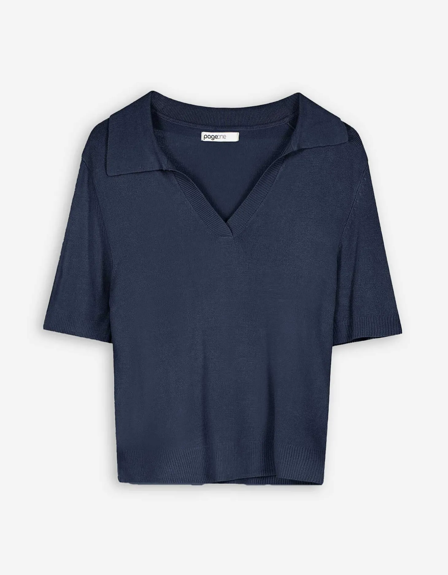 Gebreid overhemd - Viscosemix - donkerblauw