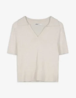 Gebreid overhemd - Viscosemix - beige