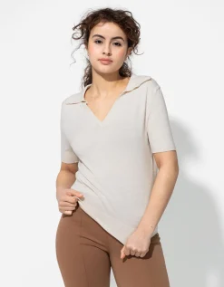 Gebreid overhemd - Viscosemix - beige