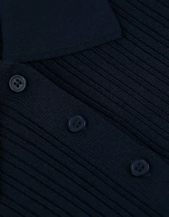 Gebreide jurk - Geribde structuur - donkerblauw