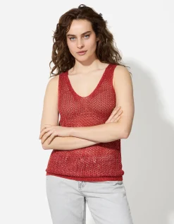 Gebreide top - Lurex - donkerrood