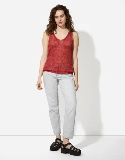 Gebreide top - Lurex - donkerrood