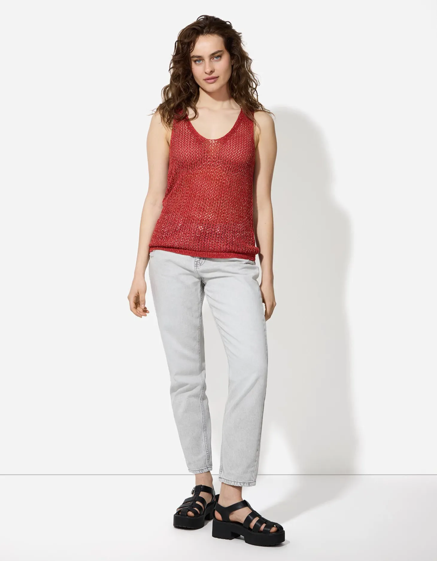 Gebreide top - Lurex - donkerrood