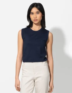 Gebreide top - Viscosemix - donkerblauw
