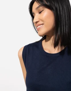 Gebreide top - Viscosemix - donkerblauw