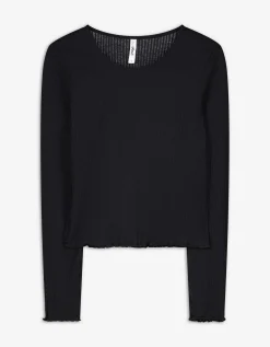 Gesneden shirt met lange mouwen - Geribde structuur - zwart