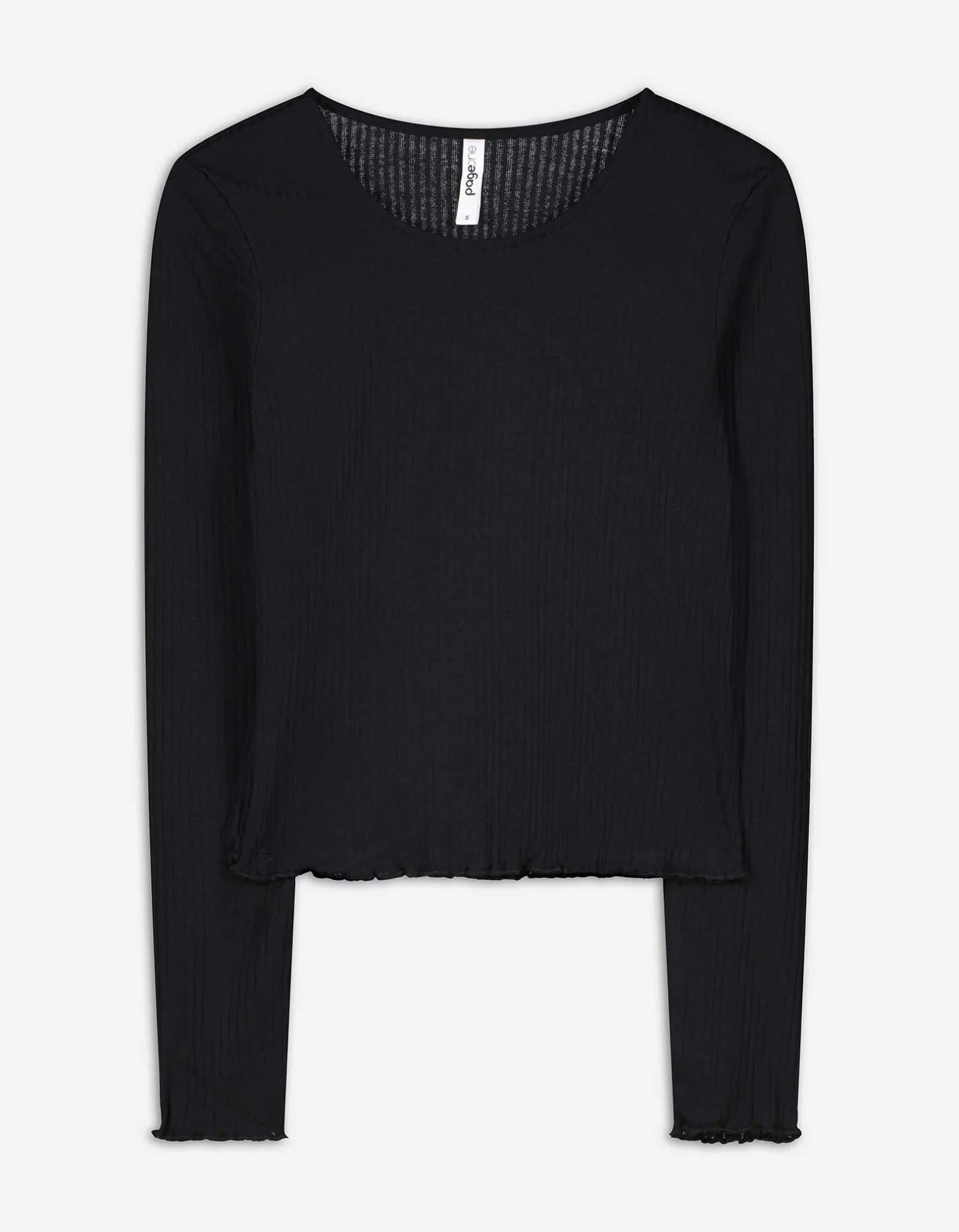 Gesneden shirt met lange mouwen - Geribde structuur - zwart